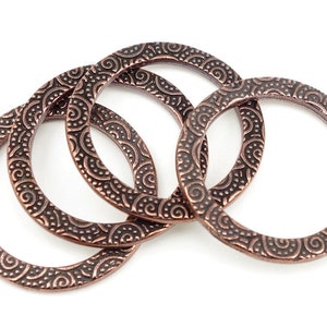 1" Antique Copper Rings TierraCast Spiral Rings - Copper Link Findings 25mm Textured Metal Flat Ring Pendant Charm (P903)