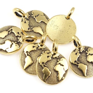 Antique Gold Charms Gold Earth Charm Tiny World Charm Globe Earth Pendant TierraCast You Collection Mini Pendant Small Charm P1247 image 2