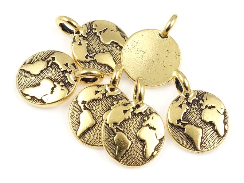 Antique Gold Charms Gold Earth Charm Tiny World Charm Globe Earth Pendant TierraCast You Collection Mini Pendant Small Charm P1247 image 2