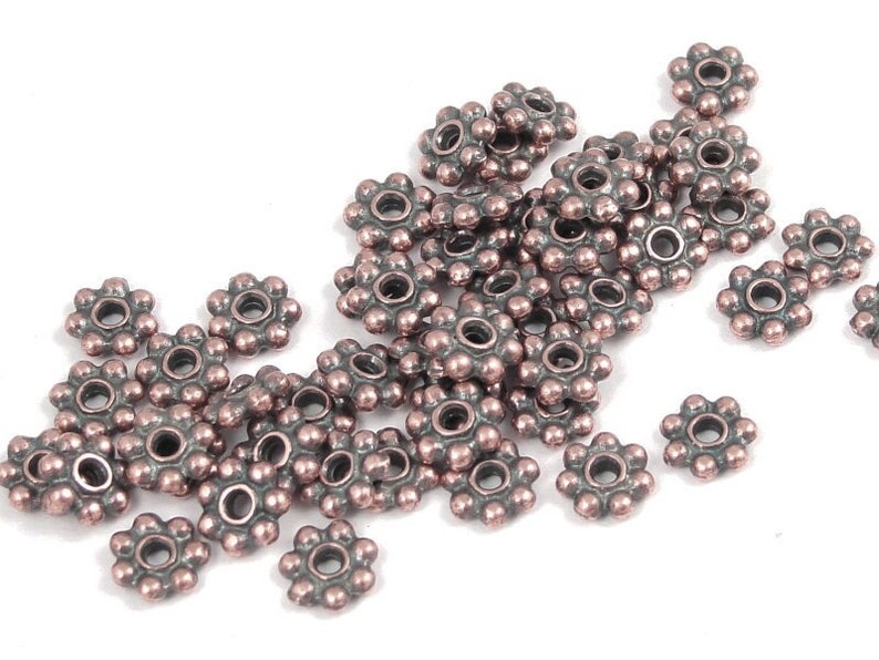 50 Antique Copper Beads 5mm Daisy Bead Heishi Spacers TierraCast Flat Beaded Accent Spacer Beads for Jewelry Making PS101 image 1