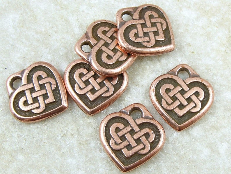 Antique Copper Charms Celtic Charms TierraCast CELTIC HEART Charms Knotwork Knot Work Jewelry Supplies P2020 image 1