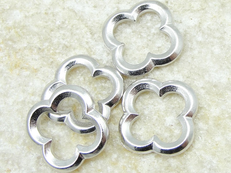 Silver Quatrefoil Charms 16mm Medium Quatrefoil Links TierraCast Pewter Bright Rhodium Silver Metal Beads Findings Gothic Clover P982 image 1