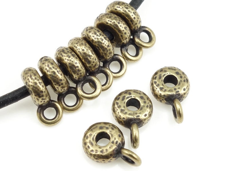 Spacer Bail Finding Antique Brass Bail Spacer TierraCast Spacer Hammered Bail w/ 2.5mm Hole Large Hole Beads for Leather Bronze P2463 image 1