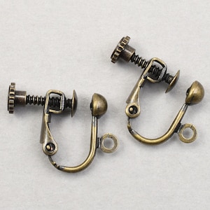 Adjustable Screw Back Style Hinged Clip On Earring Findings - ANTIQUE BRASS Clip Earring Hooks - Bronze Plated Ear Findings    #FB760