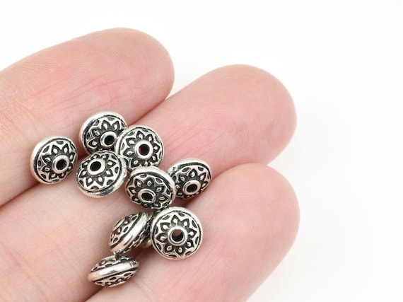 Tierracast Lotus Spacer Bead Antique Silver Beads for Jewelry Making 7mm  Diameter Yoga Beads for Meditation Jewelry and Malasp1746 