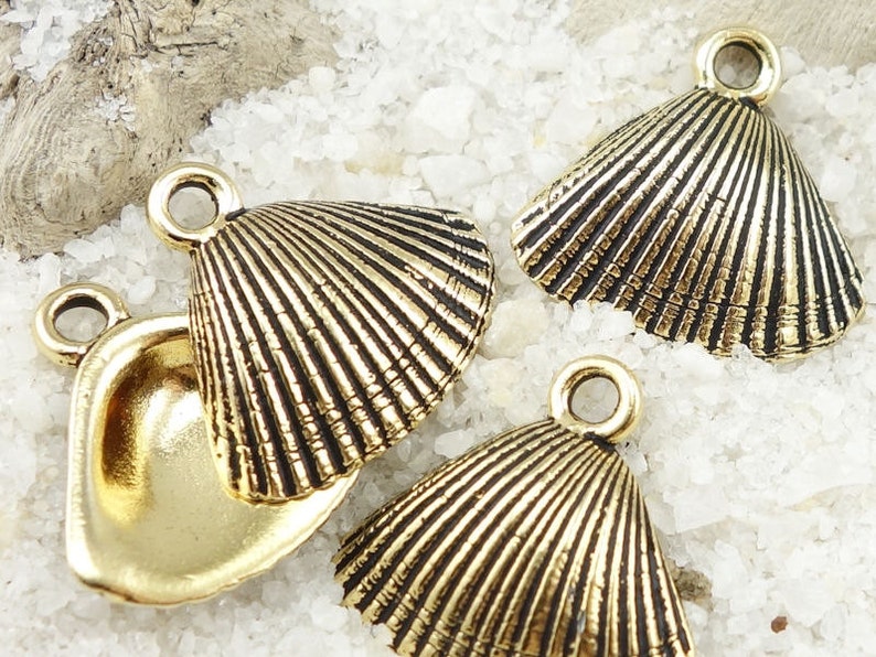Seashell Charms Antique Gold Sea Shell Charms 18mm x 18mm TierraCast Beach Charms Ocean Gold Charms Nautical Summer Charms P1297