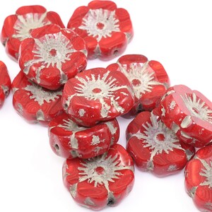 12mm Hibiscus Flower Beads Bright Red Opaline Mix with Light Grey Wash Czech Glass Flower Beads for Spring Jewelry 177 image 5