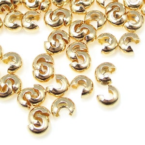 144 Gold Crimp Covers 3mm Crimp Cover Findings Gold Plated Crimp Ends Bright Gold Findings Crimp Findings FB11 image 1