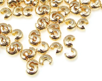 144 Gold Crimp Covers - 3mm Crimp Cover Findings - Gold Plated Crimp Ends - Bright Gold Findings - Crimp Findings (FB11)