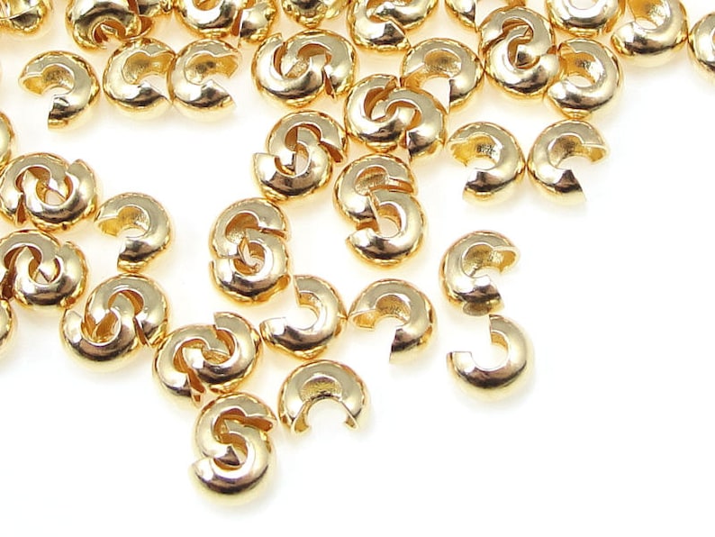 144 Gold Crimp Covers 3mm Crimp Cover Findings Gold Plated Crimp Ends Bright Gold Findings Crimp Findings FB11 zdjęcie 1