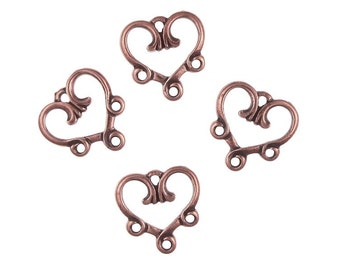 Chandelier Earring Findings Antique Copper Heart 3-1 Link Findings Chandelier Links Multistrand TierraCast Ear Findings Heart Links (PF143)