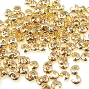 144 Gold Crimp Covers 3mm Crimp Cover Findings Gold Plated Crimp Ends Bright Gold Findings Crimp Findings FB11 zdjęcie 2