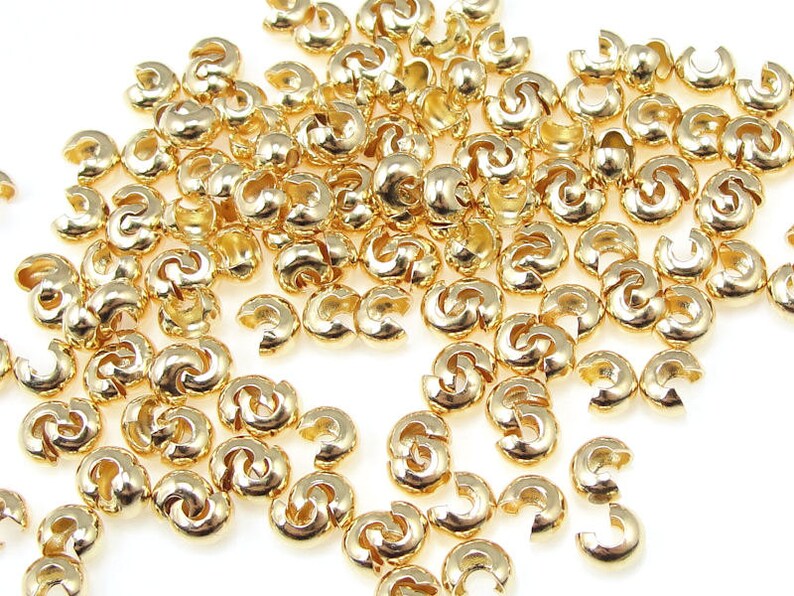 144 Gold Crimp Covers 3mm Crimp Cover Findings Gold Plated Crimp Ends Bright Gold Findings Crimp Findings FB11 zdjęcie 2