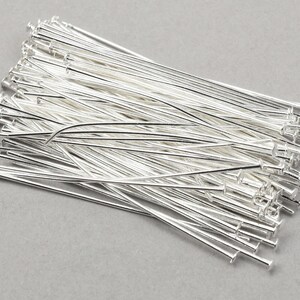 100 Pieces of 1.5" 22 Gauge Head Pin Findings - BRIGHT SILVER Headpins - 38mm 22g Silver Plated Jewelry Headpins for Wire Wrapping #FB521 image 3