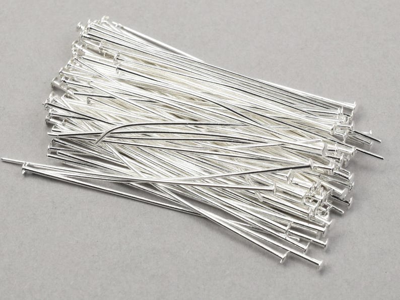 100 Pieces of 1.5" 22 Gauge Head Pin Findings - BRIGHT SILVER Headpins - 38mm 22g Silver Plated Jewelry Headpins for Wire Wrapping #FB521 image 3