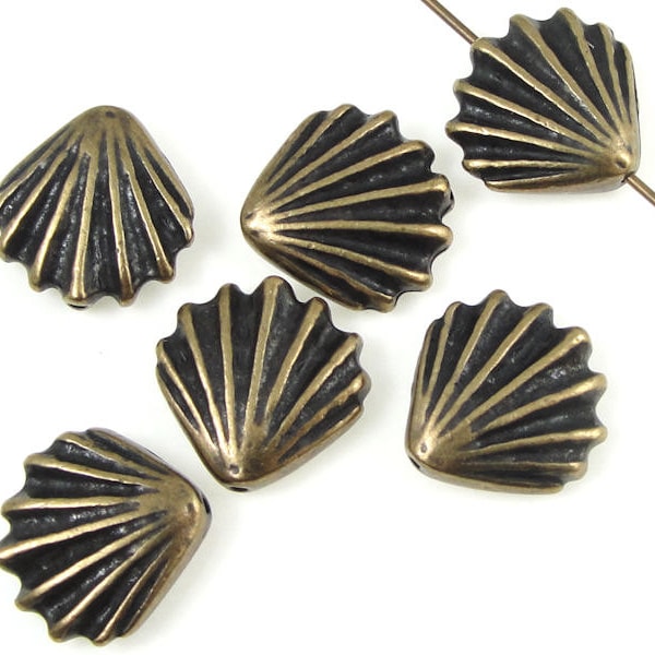 Sea Shell Beads - Antique Brass Beads - TierraCast Large Seashell Beads - Bronze Beads for Ocean Sea Summer Beach Jewelry (P1201)