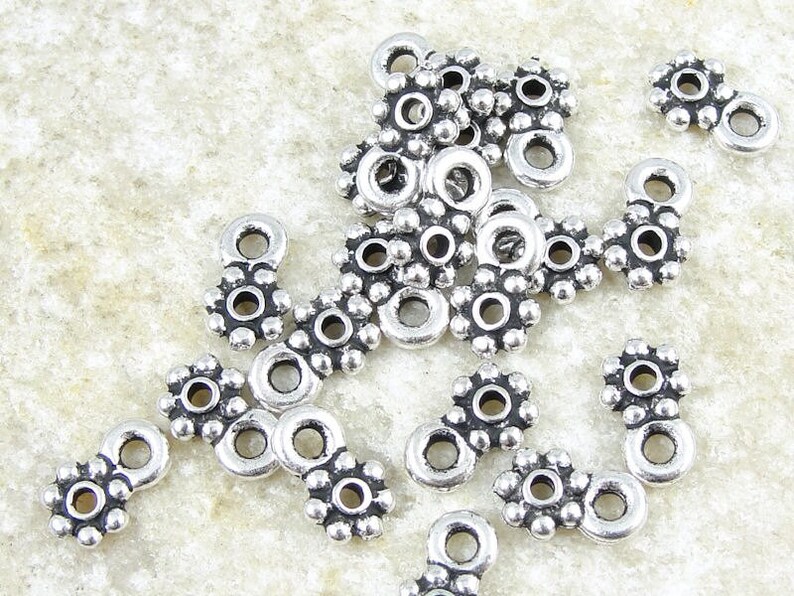 100 Flat Daisy Heishi Beads with Loop Charm Bracelet Supplies Antique Silver TierraCast 5mm Beaded Charm Loop Spacers PS190 image 1