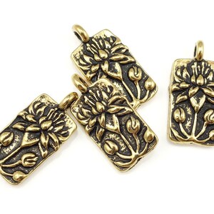 Antique Gold Charms Floating Lotus Flower Pendant TierraCast Charms Gold Flower Yoga Charms for Mindfulness Jewelry Meditation P166 P166 image 2