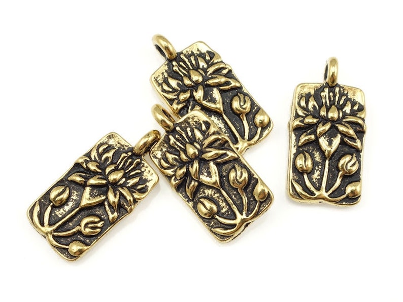 Antique Gold Charms Floating Lotus Flower Pendant TierraCast Charms Gold Flower Yoga Charms for Mindfulness Jewelry Meditation P166 P166 image 2