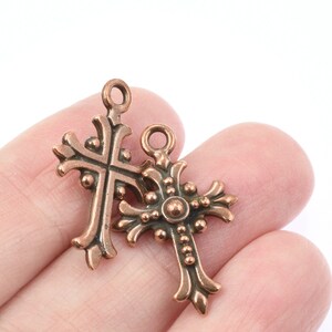 Cross Pendants Antique Copper Pendants Fleur Cross Charm Fleur de Lis French Lily TierraCast Pewter Dark Copper P936 image 3