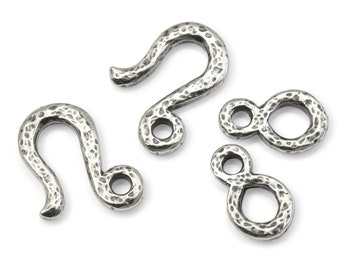 Antique Pewter Clasp Findings - TierraCast Hammered Hook and Eye Clasp Set - Hammertone Dark Antique Silver Toggle Bracelet Clasp (P2622)