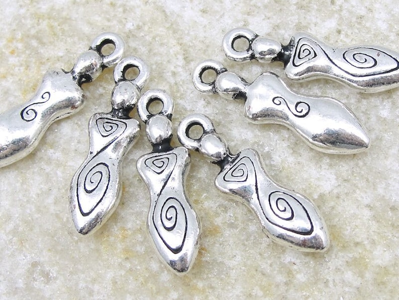 TierraCast Spiral Goddess Drop Antique Silver Goddess Charms 20mm x 6mm Silver Charm P207 image 1