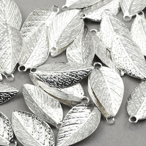 Silver Leaf Charms - 15mm x 7mm Silver Plated Leaf Drops -  Autumn Leaves Fall Jewelry Supplies  FB200