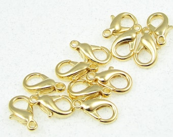 12 Gold Lobster Claws 12mm Plated Gold Clasp Findings Lobster Clasp Gold Closure Bracelet Findings Necklace Findings Jewelry Finding  (FS66)