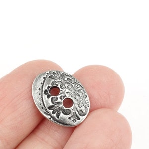 Silver Button Findings TierraCast Jardin Button Dark Antique Silver Findings for Leather Jewelry Clasp Closure Floral Flower P1447 image 3