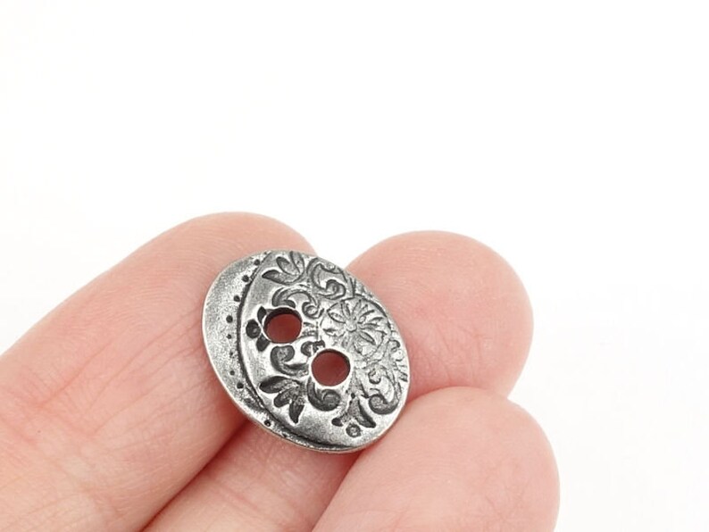 Silver Button Findings TierraCast Jardin Button Dark Antique Silver Findings for Leather Jewelry Clasp Closure Floral Flower P1447 image 3