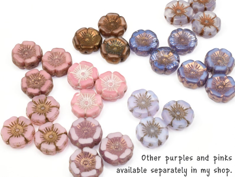 Perles de fleurs dhibiscus de 12mm Opaline rose avec bronze violet Perles de printemps pour bijoux dété Perles rose clair pour bijoux en fleurs 100 image 6