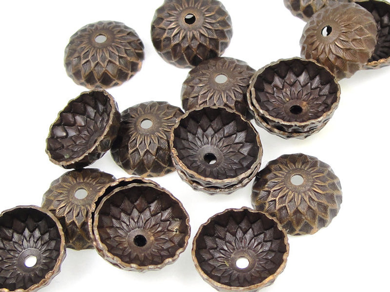 36 Acorn Caps Vintaj Natural Brass 13mm Acorn Bead Caps Dark Etsy