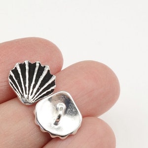 Antique Silver Button Findings TierraCast Scallop Shell Buttons 13mm Button Clasp Findings for Beach and Summer Jewelry P2334 image 3