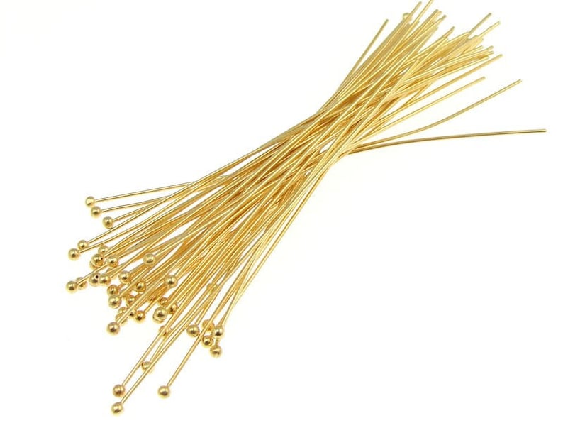 48 Gold Ball Pins 3 Gold Plated Ball Head Pins 21 Gauge 21 g 3 Inch Ballpin Headpin Findings image 1