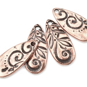 Antique Copper Charms TierraCast JARDIN TEARDROP Charms 10mm x 22mm Copper Pendant for Bohemian Jewelry Making Swirls and Vines Plants P1765 image 2