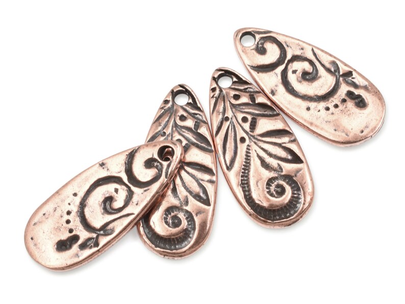 Antique Copper Charms TierraCast JARDIN TEARDROP Charms 10mm x 22mm Copper Pendant for Bohemian Jewelry Making Swirls and Vines Plants P1765 image 2