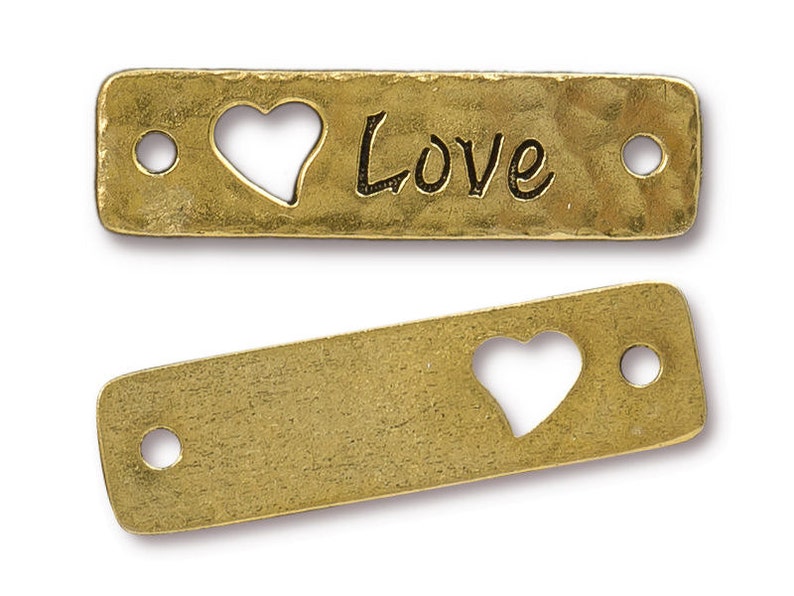 TierraCast LOVE Link Antique Gold Rivetable Heart Focal Bar for Leather Jewelry Leather Bracelet Supplies Jewelry Making PF742 image 1