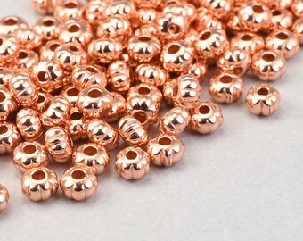 144 Pieces of 3mm x 2mm Fluted Rondelle Beads - Small BRIGHT COPPER Beads - Copper Plated Tiny Spacer Heishi Grooved Corrugated Beads #FB160