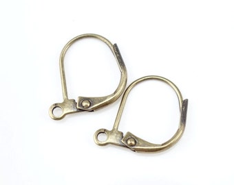 12 Pieces of Basic 13mm Leverback Earring Findings - ANTIQUE BRASS Lever Back Earring Hooks - Bronze Color Plated Ear Wires #FB740