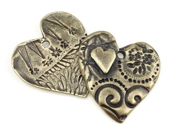 Bohemian Heart Pendant Antique Brass Pendant TierraCast AMOR Pendant Bronze Charm Faux Collage Look Jewelry Pendant for Valentines Day P1374