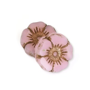 12mm Hibiscus Flower Beads Pink Opaline with Antique Finish Czech Glass Translucent Pastel Light Pink Beads for Flower Jewelry 092 image 3