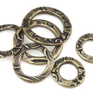 6 Piece Assortment Mix of Antique Brass Circle Charms Brass Metal Rings TierraCast FLORA RING Charms Bronze Charms for Bohemian Jewelry image 3
