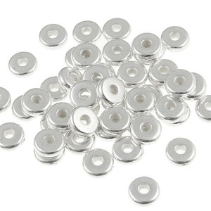 50 Disk Beads 5mm Silver Washer Beads - Bright Silver Beads - TierraCast Pewter Heishi Spacer Beads - Flat Metal Beads (PS277)