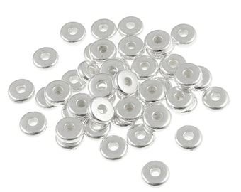 50 Disk Beads 5mm Silver Washer Beads - Bright Silver Beads - TierraCast Pewter Heishi Spacer Beads - Flat Metal Beads (PS277)