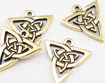 Celtic Pendant Antique Gold Charms TierraCast Open Triangle Gold Pendant Celtic Charm Knotwork Knot Work Irish Yoga Charm Mindfulness (P412)
