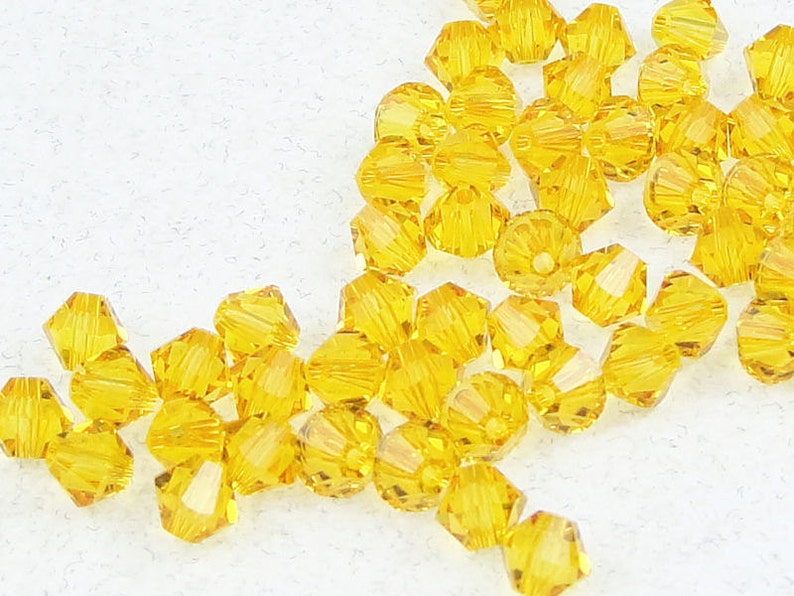 48 SUNFLOWER 4mm Bicone Beads Sun Flower Golden Yellow Swarovski Beads Article 5328 4mm Crystal Beads image 1