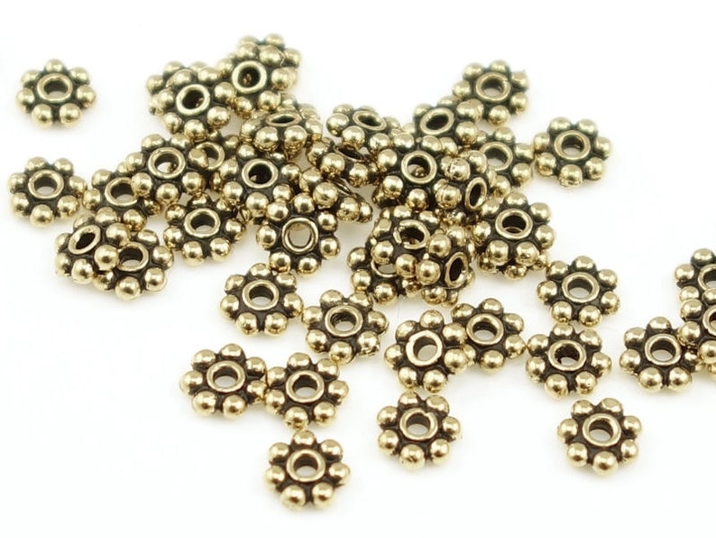 4mm Daisy Spacers 50 Antique Gold Bali Spacers Heishi Bali Style Gold Beads PS20 image 1