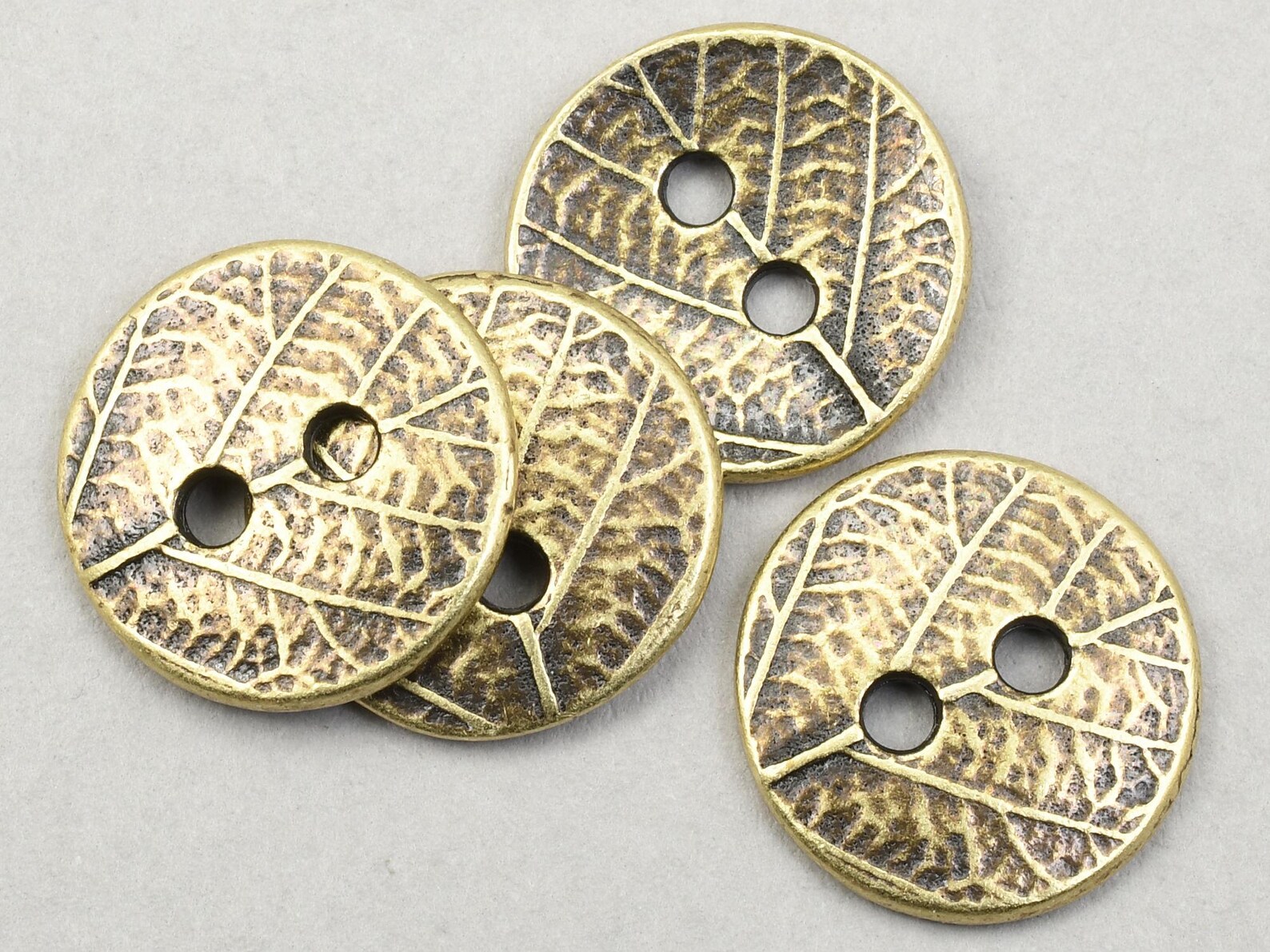 Antique Brass Button Findings Bronze Buttons Tierracast LEAF BUTTON ...