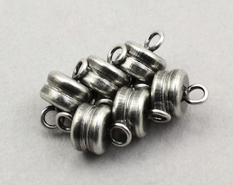 6+ Magnetic Clasp Findings - 6mm x 9mm Dark ANTIQUE SILVER Mag Clasp - Plated Matte Silver Small Magnet Bracelet Closures w/ Loops #FB600