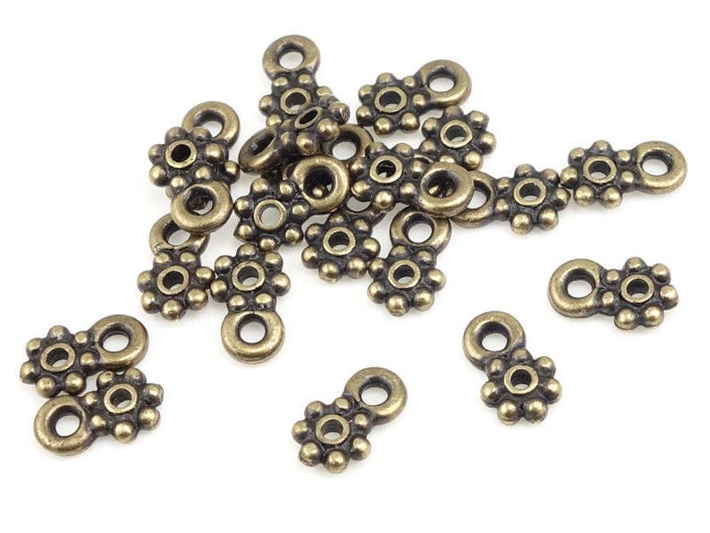 Antique Brass Spacer Beads TierraCast 5mm Beaded Daisy Bead with Loop Loop Heishi Charm Bail Findings Flat Spacer Bali Bead P1442 image 1